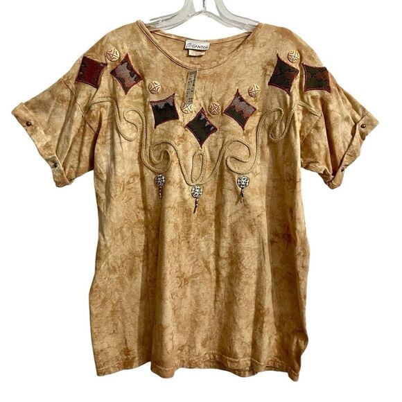 Vintage Gantos T Shirt Brown Size OS Bohemian Western Artsy NWT Deadstoc… - Picture 1 of 9